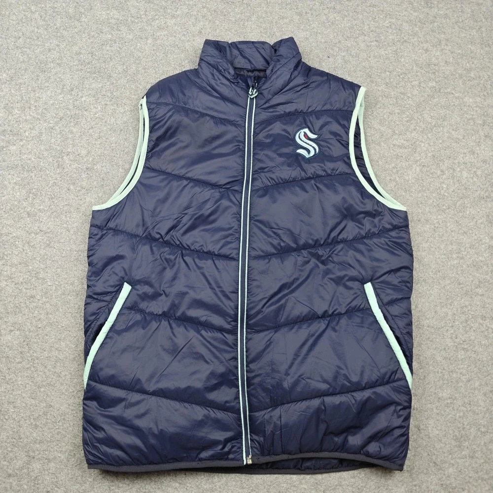 Seattle Kraken Jacket Mens Large Blue NHL Hockey Puffer Vest Fan 2024-25
